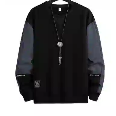 北极绒 圆领拼接套头韩版宽松长袖卫衣 男款