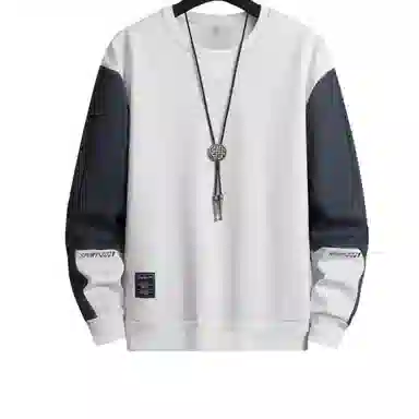 北极绒 圆领拼接套头韩版宽松长袖卫衣 男款