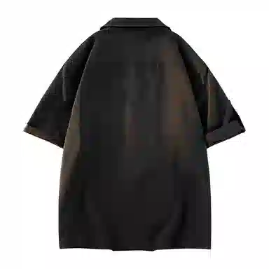 兰缪 美式复古高街风纯色基础款休闲透气宽松日常百搭通勤亲肤舒适柔软圆领短袖衬衫 男女同款