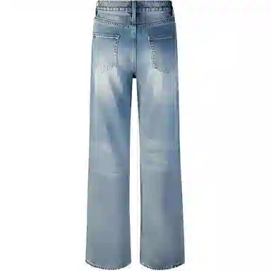 么宁 高腰直筒舒适百搭通勤牛仔裤 男女同款 浅蓝色