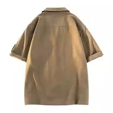 兰缪 美式复古高街风纯色基础款休闲透气宽松日常百搭通勤亲肤舒适柔软圆领短袖衬衫 男女同款