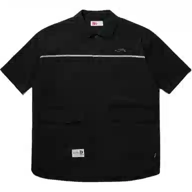 中国李宁 重燃系列 简约开衫短袖衬衫 男款 黑色