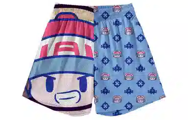 王者荣耀 鲁班七号电玩小子款 趣味卡通创意印花拼接撞色运动篮球家居服系带宽松直筒松弛感慵懒风五分休闲短裤 男女同款 蓝色