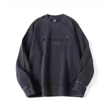 赞仕 美式复古潮牌圆领宽松水洗做旧纯棉卫衣 男女同款