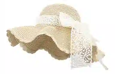 优幽兰 蝴蝶结波浪边蕾丝百搭高级感大帽檐显脸小编织帽海边沙滩度假遮阳帽拍 织物 渔夫帽 女款