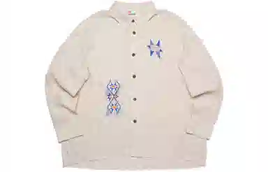 李宁 图案刺绣翻领排扣印花长袖衬衫 男款 燕麦灰