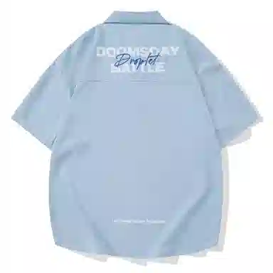 三体 水滴末日之战系列 简约休闲字母印花纯色翻领开衫美式复古宽松高街潮牌时尚百搭舒适学生多巴胺薄短袖衬衫 男女同款