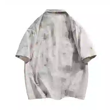 依文 潮流先锋系列美式复古高级感凉感宽松大码潮牌衬衣薄款港风落肩袖简约休闲垂感通勤五分百搭时尚短袖衬衫 男女同款