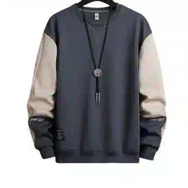 北极绒 圆领拼接套头韩版宽松长袖卫衣 男款