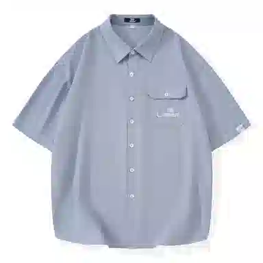 三体 水滴系列 简约基础字母印花宽松翻领开衫纯色休闲小清新美式复古高街潮牌时尚舒适透气薄款多巴胺短袖衬衫 男女同款