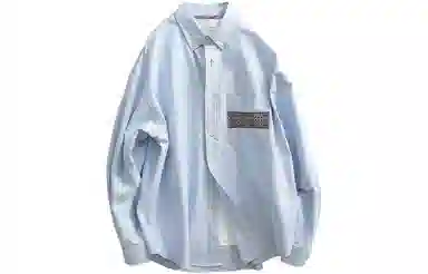 见川 日系复古拼接极简水洗微阔长袖衬衫 男女同款