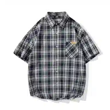 三体 问题系列 基础款简约休闲宽松百搭条纹翻领开衫复古美式高街潮牌时尚透气舒适薄款多巴胺短袖多彩格纹衬衫 男女同款