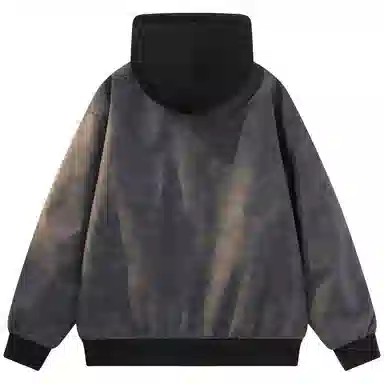 帕丁顿熊 假两件连帽休闲防风宽松皮衣 男女同款