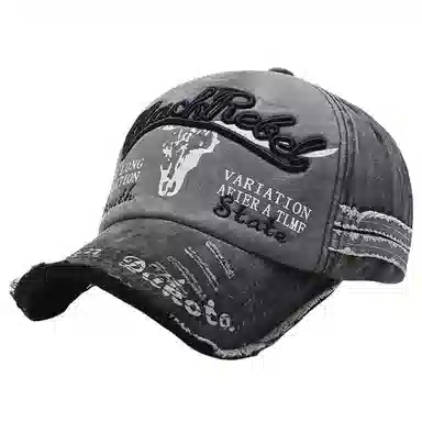 钓鱼熊 百搭复古刺绣字母水洗牛仔做旧遮阳防晒帽太阳帽 棉 鸭舌帽 男女同款情侣款