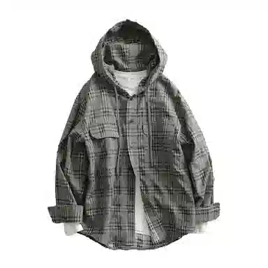 见川 日系极简工装风重水洗棉麻料连帽阔版长袖衬衫 男女同款