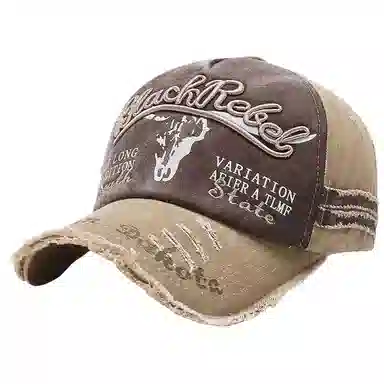 钓鱼熊 百搭复古刺绣字母水洗牛仔做旧遮阳防晒帽太阳帽 棉 鸭舌帽 男女同款情侣款