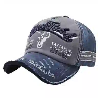 钓鱼熊 百搭复古刺绣字母水洗牛仔做旧遮阳防晒帽太阳帽 棉 鸭舌帽 男女同款情侣款