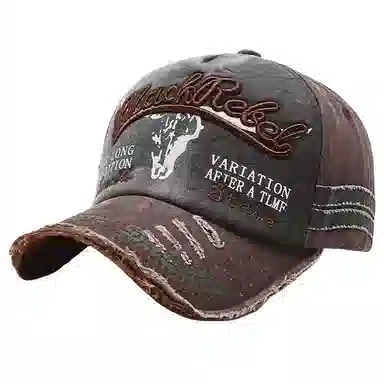 钓鱼熊 百搭复古刺绣字母水洗牛仔做旧遮阳防晒帽太阳帽 棉 鸭舌帽 男女同款情侣款