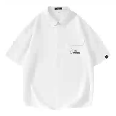 三体 水滴系列 简约基础字母印花宽松翻领开衫纯色休闲小清新美式复古高街潮牌时尚舒适透气薄款多巴胺短袖衬衫 男女同款
