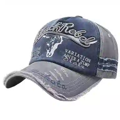 钓鱼熊 百搭复古刺绣字母水洗牛仔做旧遮阳防晒帽太阳帽 棉 鸭舌帽 男女同款情侣款