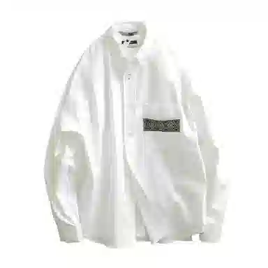 见川 日系复古拼接极简水洗微阔长袖衬衫 男女同款