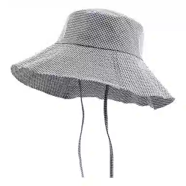 优莲茵 韩系小格纹慵懒登山帽显脸小百搭小众遮阳帽 大头围荷叶边显脸小轻便透气户外出游简约百搭 棉 渔夫帽 男女同款情侣款