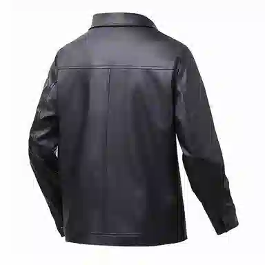 大白鲨 修身翻领防风休闲皮衣 男款