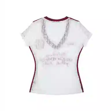 JUFU Colorblock Lace V-Neck Tee