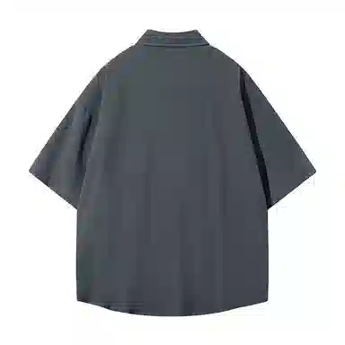 红蜻蜓 美式高街基础纯色复古简约字母宽松休闲落肩百搭经典短袖衬衫 男女同款