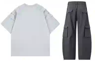 大卫贝肯 美式复古手写字母印花图案重磅双面棉多层次结构款多袋短袖山本斜弯刀褶皱伞兵裤休闲运动套装 男女同款