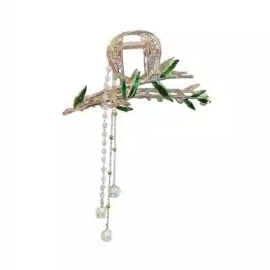 贯古今 竹节流苏鲨鱼夹古风抓夹仿珍珠高级感 合金 发夹 女款