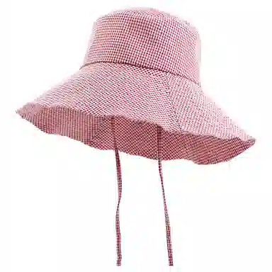 优莲茵 韩系小格纹慵懒登山帽显脸小百搭小众遮阳帽 大头围荷叶边显脸小轻便透气户外出游简约百搭 棉 渔夫帽 男女同款情侣款