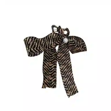 贯古今 高级感条纹蝴蝶结飘带后脑勺盘发鲨鱼夹 合金 发夹 女款