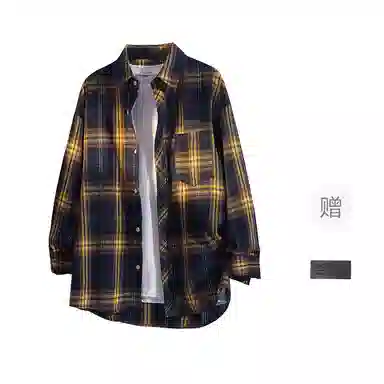 YOSICIL Plaid Shirt Detachable Brooch