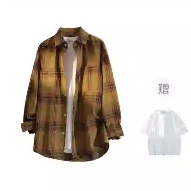 YOSICIL Plaid Shirt Detachable Brooch