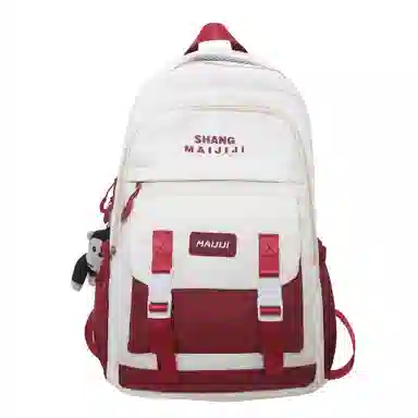 彤彤兔 美式复古撞色百搭 尼龙 双肩包 男女同款情侣款 黑色/蓝色/白红/卡其