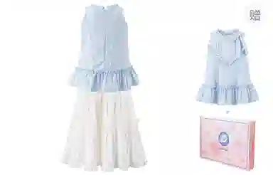 东鲸岁时记 法式气质海边度假风无袖连衣裙 女款 礼盒装 莫奈花园蓝白色