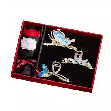 缔晶 森系浪漫鱼尾蝴蝶后脑勺鲨鱼夹套装 春夏时尚通勤发饰抓夹礼盒 合金 发夹 女款