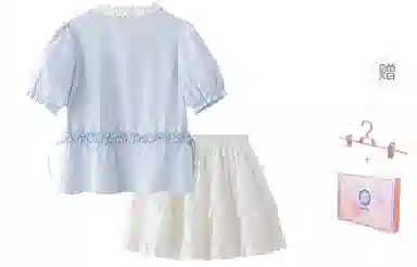 东鲸岁时记 法式气质全棉法式独特绝美小花边半身裙裙装套装萝莉装 女款 礼盒装 蓝色甜茶曼波上衣+短裙（内含打底裤） 买赠裙夹