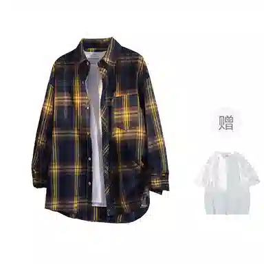 YOSICIL Plaid Shirt Detachable Brooch