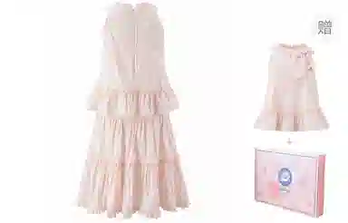 东鲸岁时记 法式气质海边度假风上衣内衬两件套设计无袖连衣裙 女款 礼盒装 莫奈花园粉色