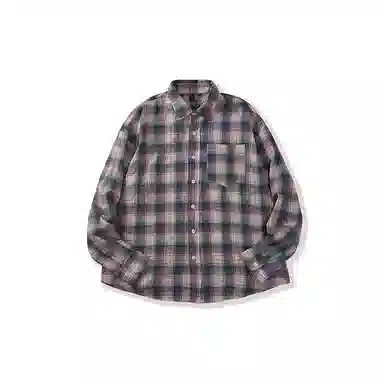 我是大卫 格子高级感痞帅休闲海岛度假风单排扣长袖衬衫 男女同款