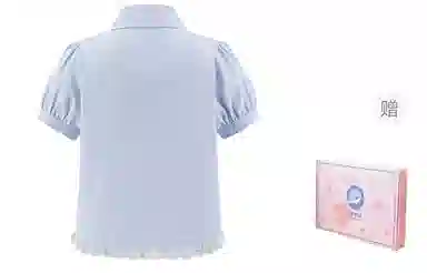 东鲸岁时记 独特绝美蕾丝条纹衬衫短袖制服 女款 蓝色