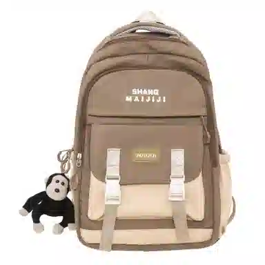 彤彤兔 美式复古撞色百搭 尼龙 双肩包 男女同款情侣款 黑色/蓝色/白红/卡其