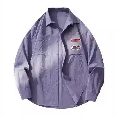 敦煌博物馆 日系复古纯色华夫格舒适百搭休闲翻领长袖衬衫 男女同款