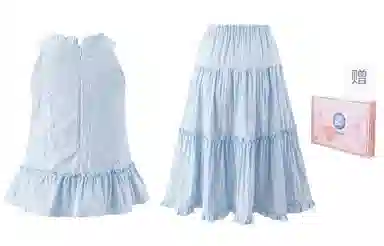 东鲸岁时记 高级感显瘦性感纯欲度假裙装套装 女款 礼盒装 蓝色莫奈花园上衣+蓝色裙（含内衬）