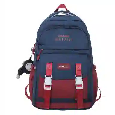 彤彤兔 美式复古撞色百搭 尼龙 双肩包 男女同款情侣款 黑色/蓝色/白红/卡其