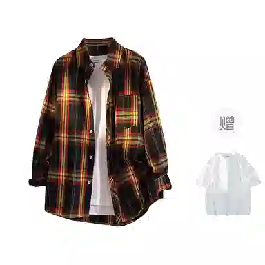 YOSICIL Plaid Shirt Detachable Brooch