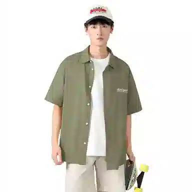 棉致 字母休闲宽松简约轻薄垂感百搭通勤舒适柔软短袖衬衫 男女同款