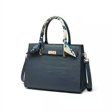 红蜻蜓 凯莉包丝巾高级感小众时尚实用百搭通勤潮流 头层牛皮 单肩斜挎手提包 女款 蓝色